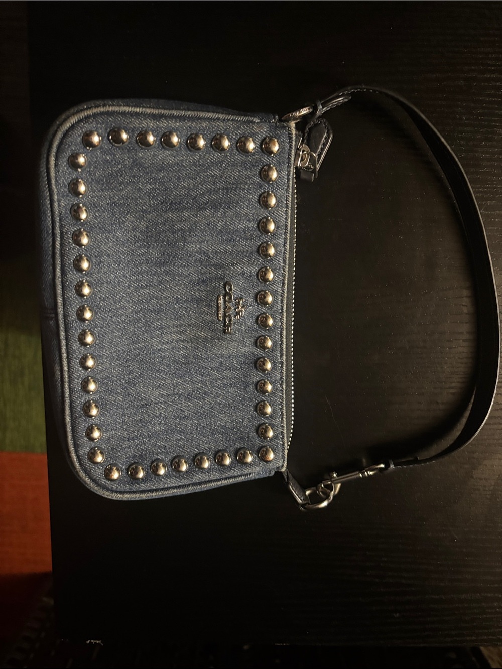 Coach Denim Studded Wristlet - Blue with Silver Accents